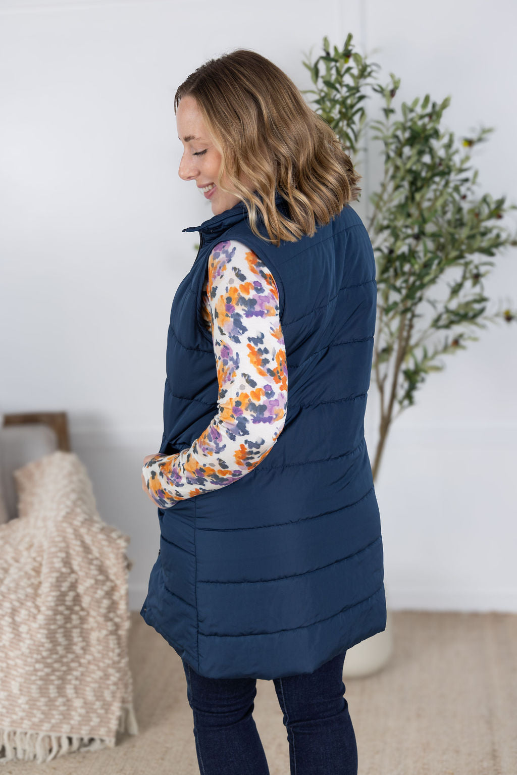 Harlow Long Vest in Navy