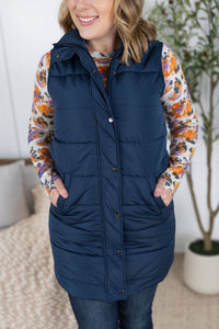 Harlow Long Vest in Navy