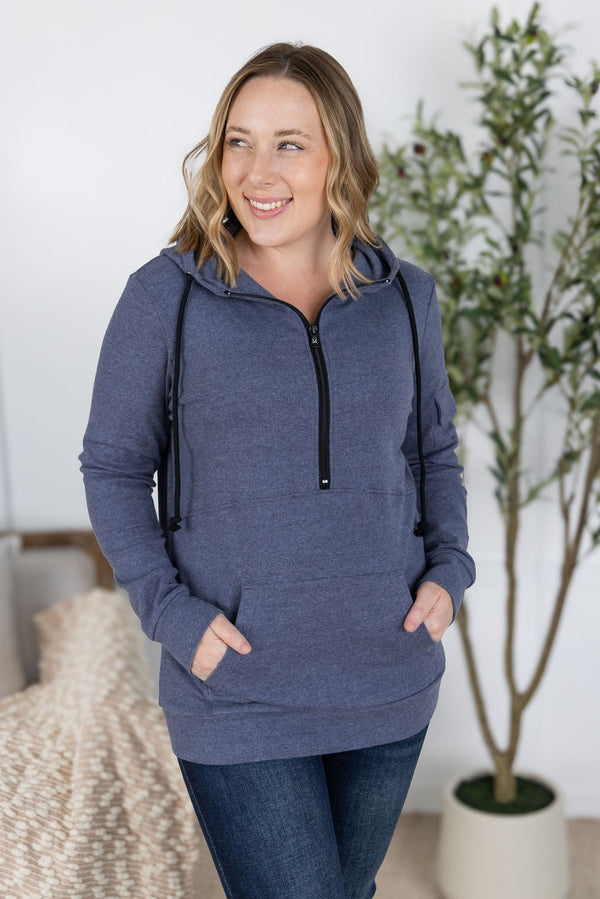 Pixie Pocket Halfzip Hoodie in Heathered Navy