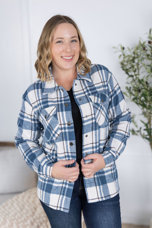 Norah Plaid Shacket in Blue Mix
