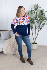 Natalie Pullover in Autumn Purple Abstract and Navy