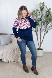 Natalie Pullover in Autumn Purple Abstract and Navy