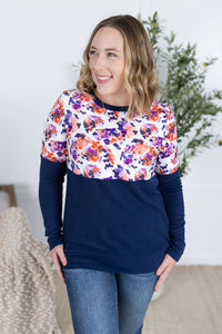 Natalie Pullover in Autumn Purple Abstract and Navy
