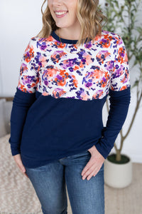 Natalie Pullover in Autumn Purple Abstract and Navy