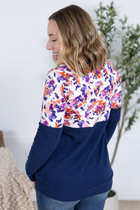 Natalie Pullover in Autumn Purple Abstract and Navy