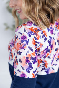 Natalie Pullover in Autumn Purple Abstract and Navy