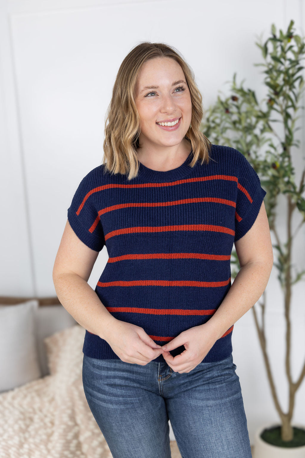 Striped Sweater Top in Navy