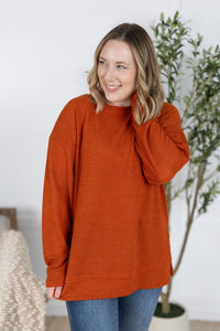 Waffle Knit Long Sleeve Top in Pumpkin