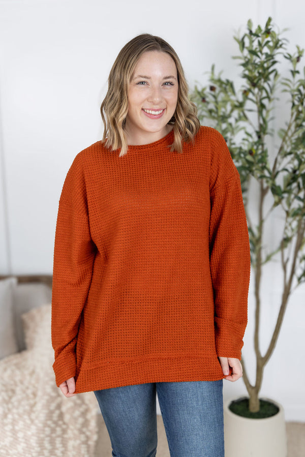 Waffle Knit Long Sleeve Top in Pumpkin