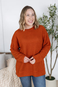 Waffle Knit Long Sleeve Top in Pumpkin
