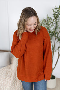 Waffle Knit Long Sleeve Top in Pumpkin