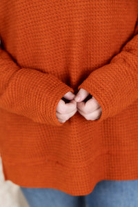 Waffle Knit Long Sleeve Top in Pumpkin