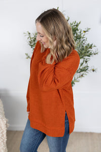 Waffle Knit Long Sleeve Top in Pumpkin