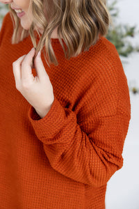 Waffle Knit Long Sleeve Top in Pumpkin