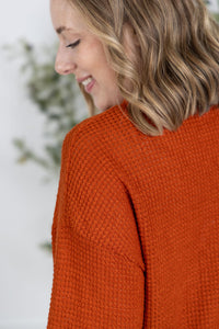 Waffle Knit Long Sleeve Top in Pumpkin