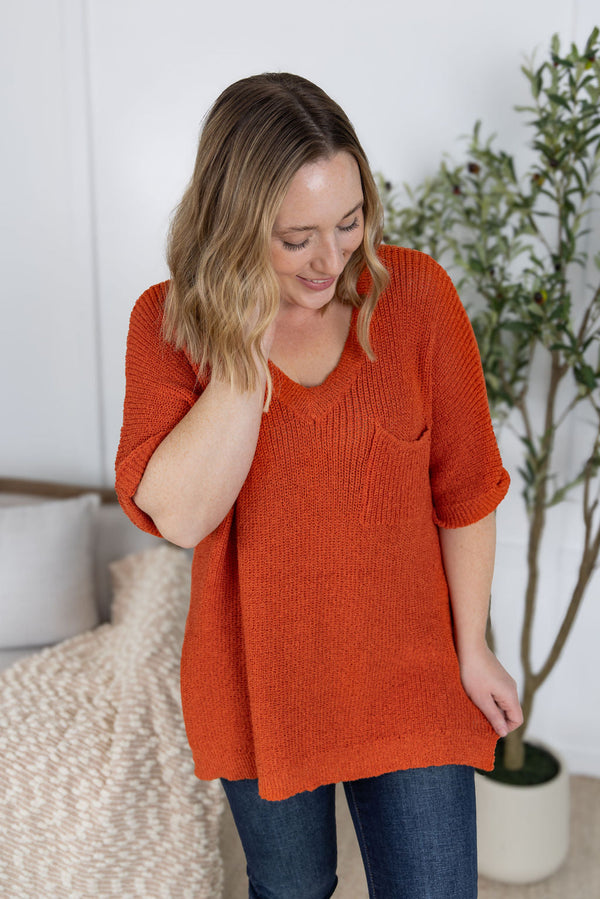 Annie Open Knit Top in Pumpkin