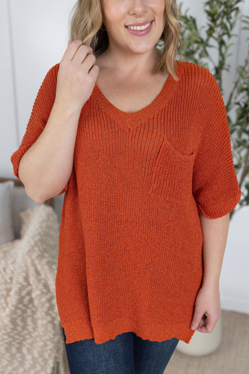 Annie Open Knit Top in Pumpkin