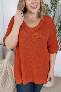 Annie Open Knit Top in Pumpkin