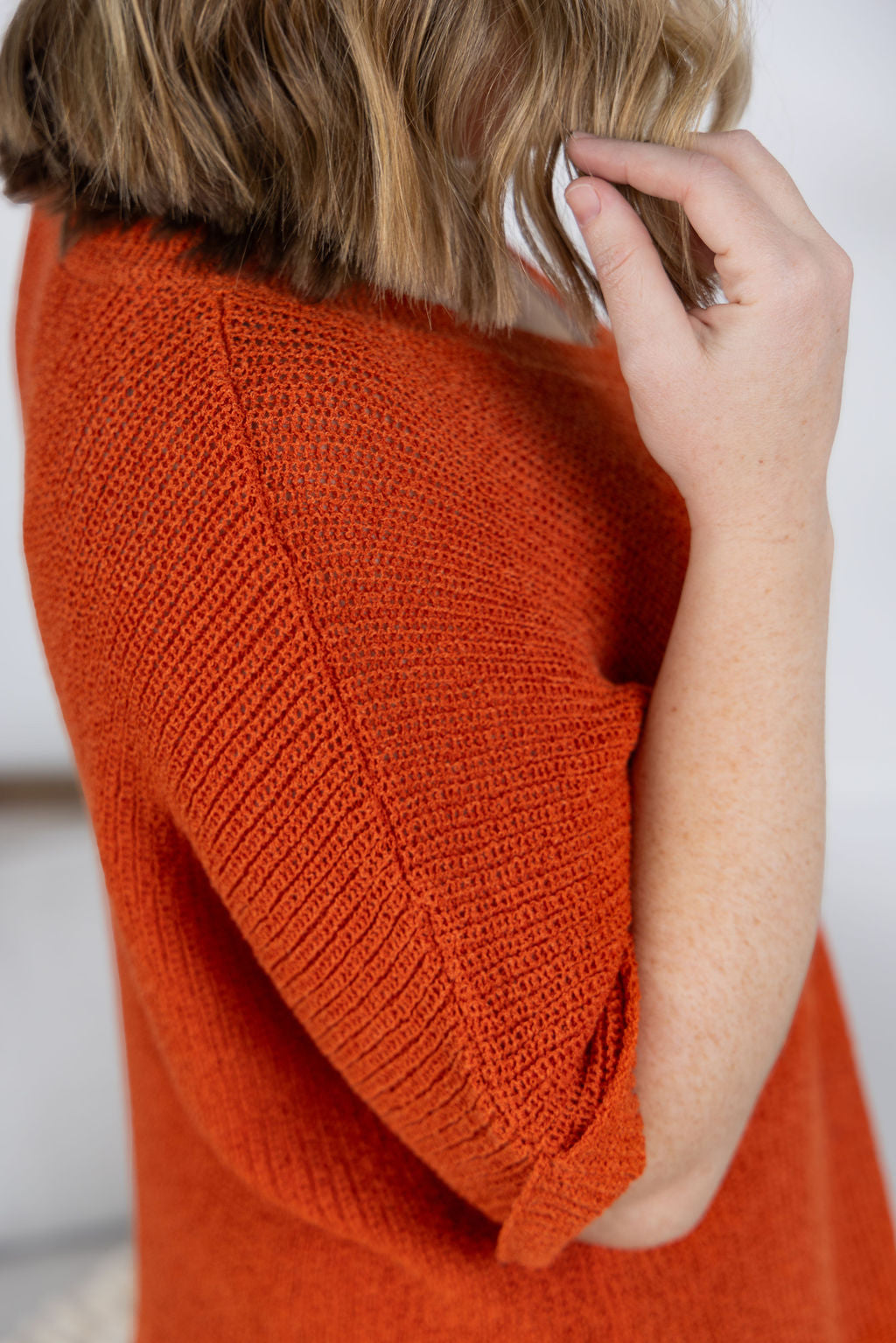 Annie Open Knit Top in Pumpkin