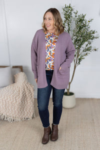 Billie Open Knit Cardigan in Dusty Purple