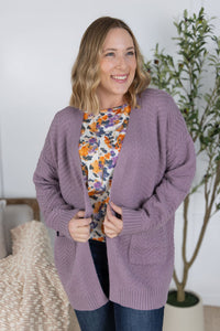 Billie Open Knit Cardigan in Dusty Purple