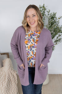Billie Open Knit Cardigan in Dusty Purple