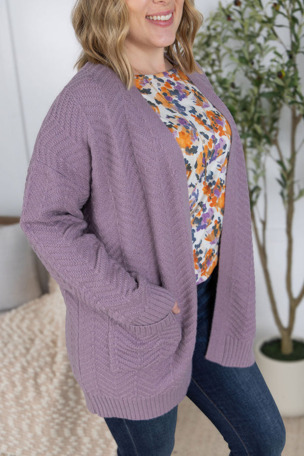 Billie Open Knit Cardigan in Dusty Purple