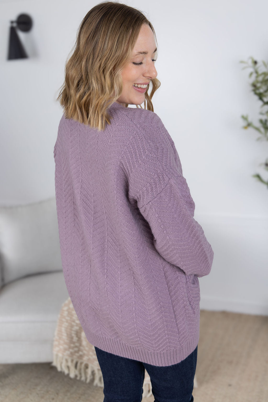 Billie Open Knit Cardigan in Dusty Purple