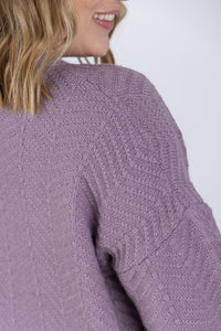 Billie Open Knit Cardigan in Dusty Purple