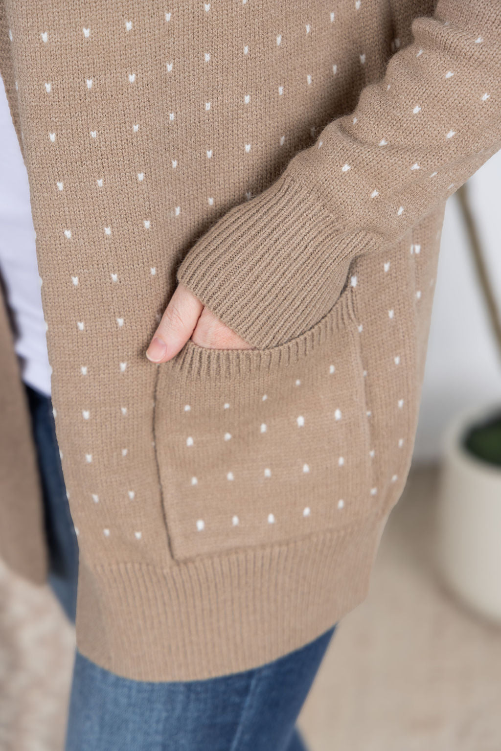 Dalilah Dot Cardigan in Tan