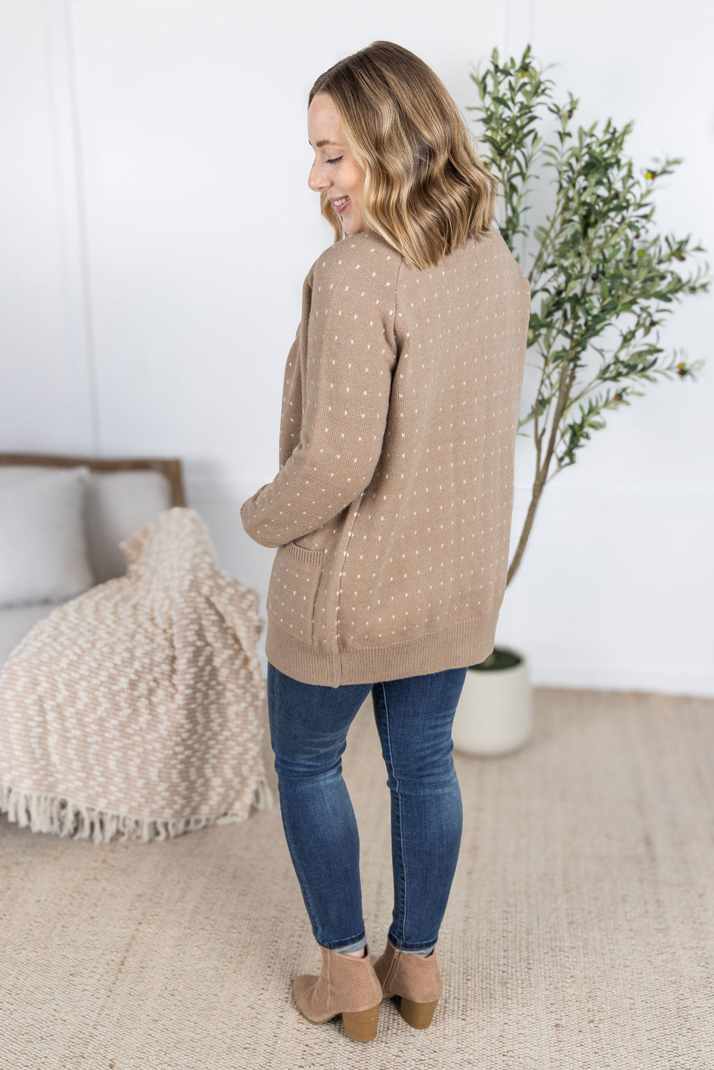 Dalilah Dot Cardigan in Tan