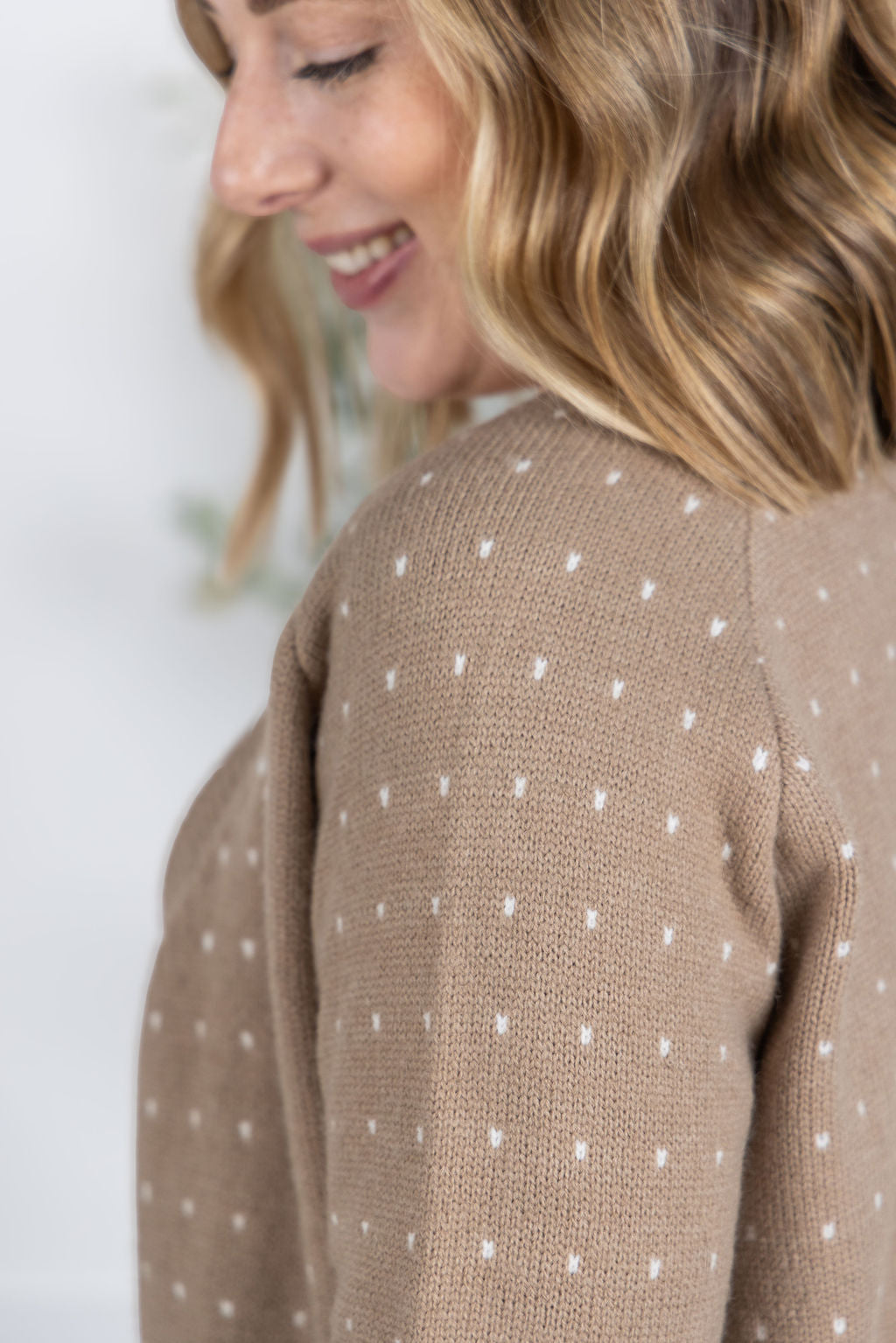 Dalilah Dot Cardigan in Tan