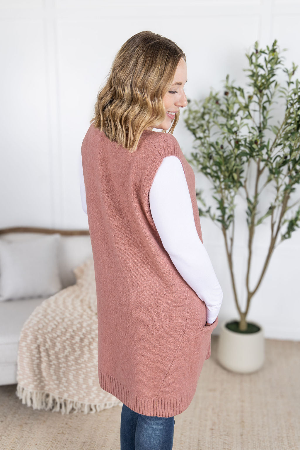 Tunic Sweater Vest in Rose