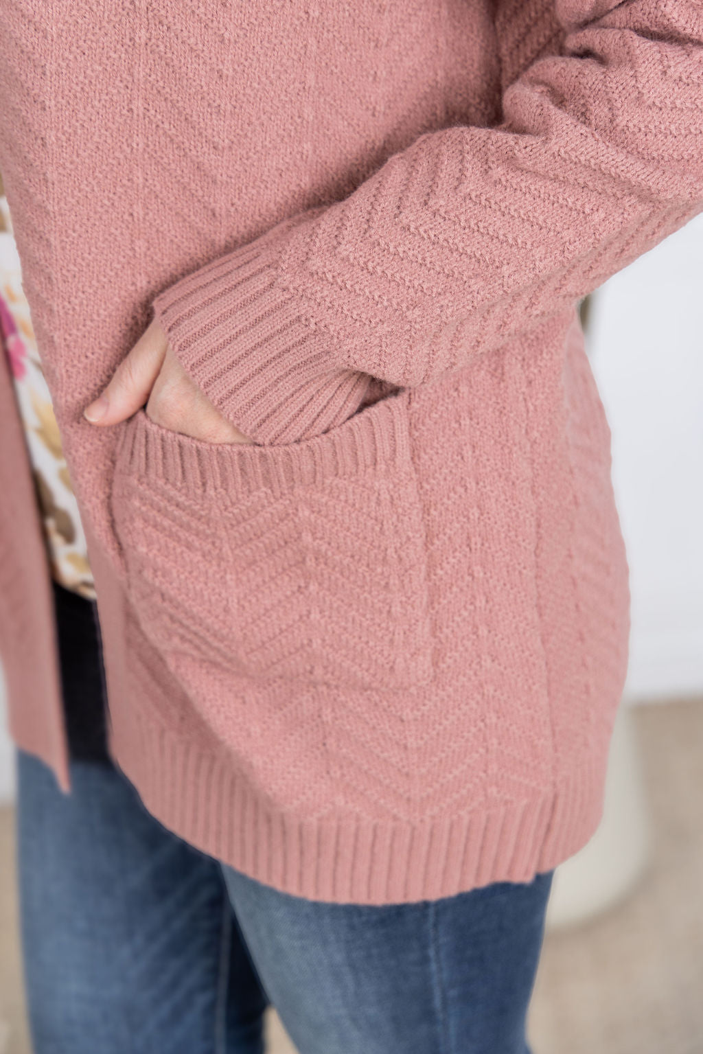 Billie Open Knit Cardigan in Dusty Rose