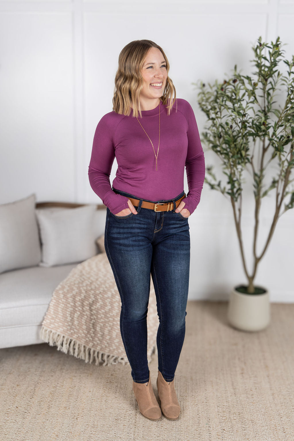 Blair Long Sleeve Top in  Mulberry