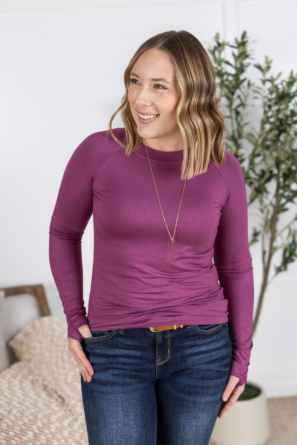 Blair Long Sleeve Top in  Mulberry