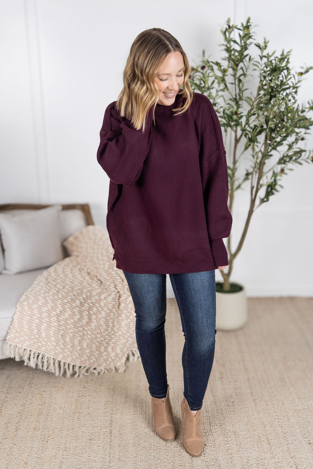 Aurora Cozy Sweater in Burgundy