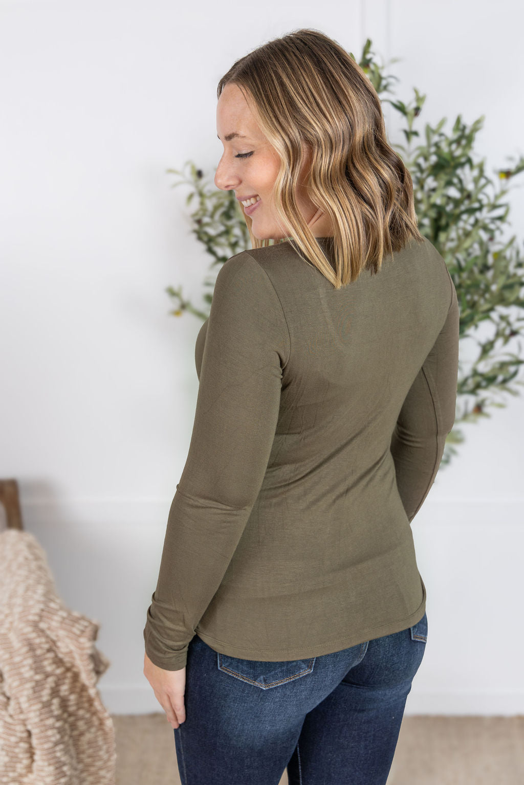 Alyssa Long Sleeve Top in  Olive