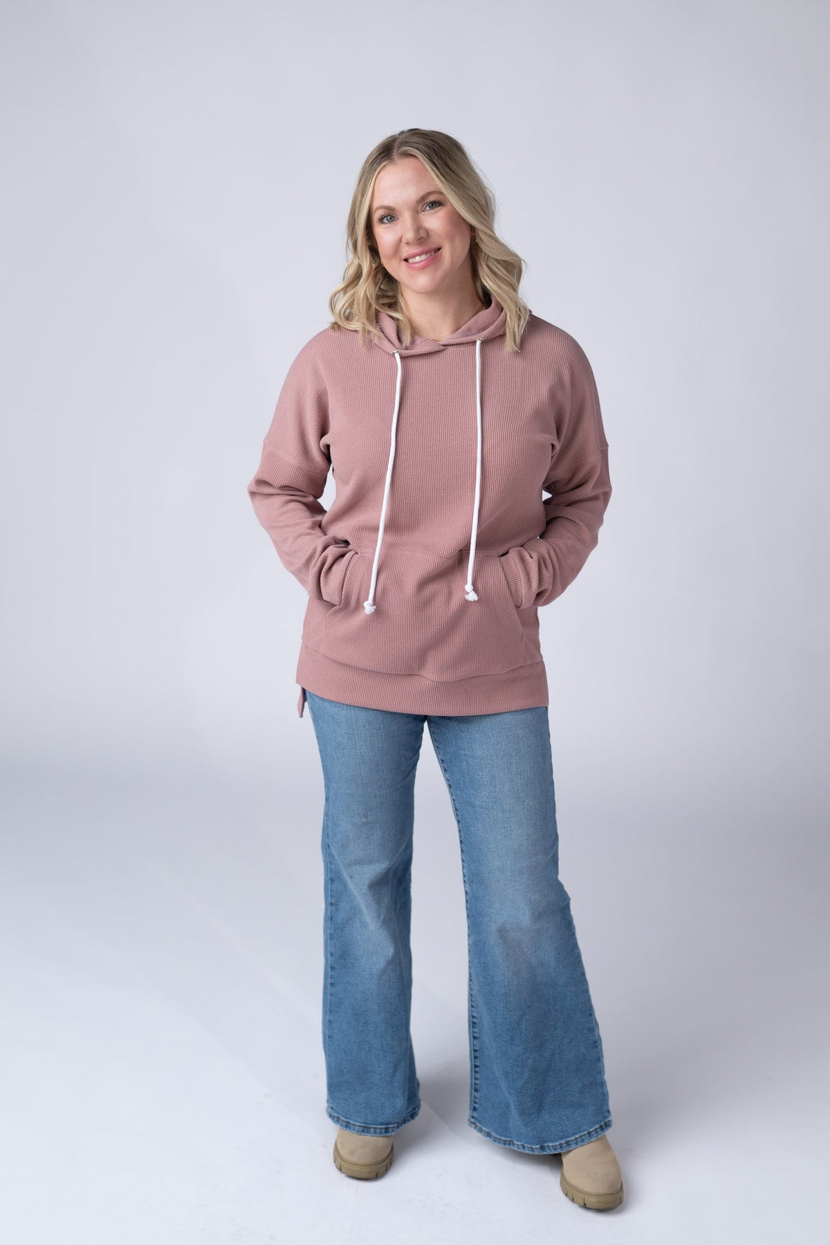 Kacey Ribbed Hoodie in Rose