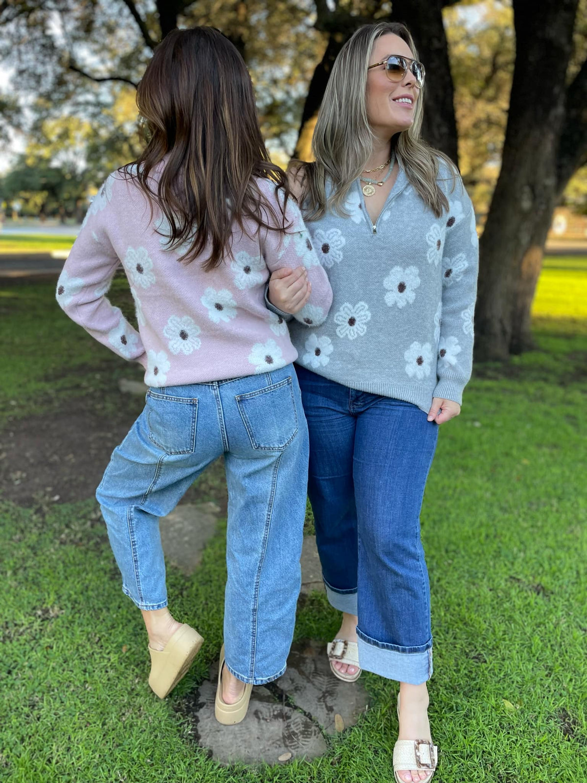 Flower Powered Half Zip Sweater in Four Colors