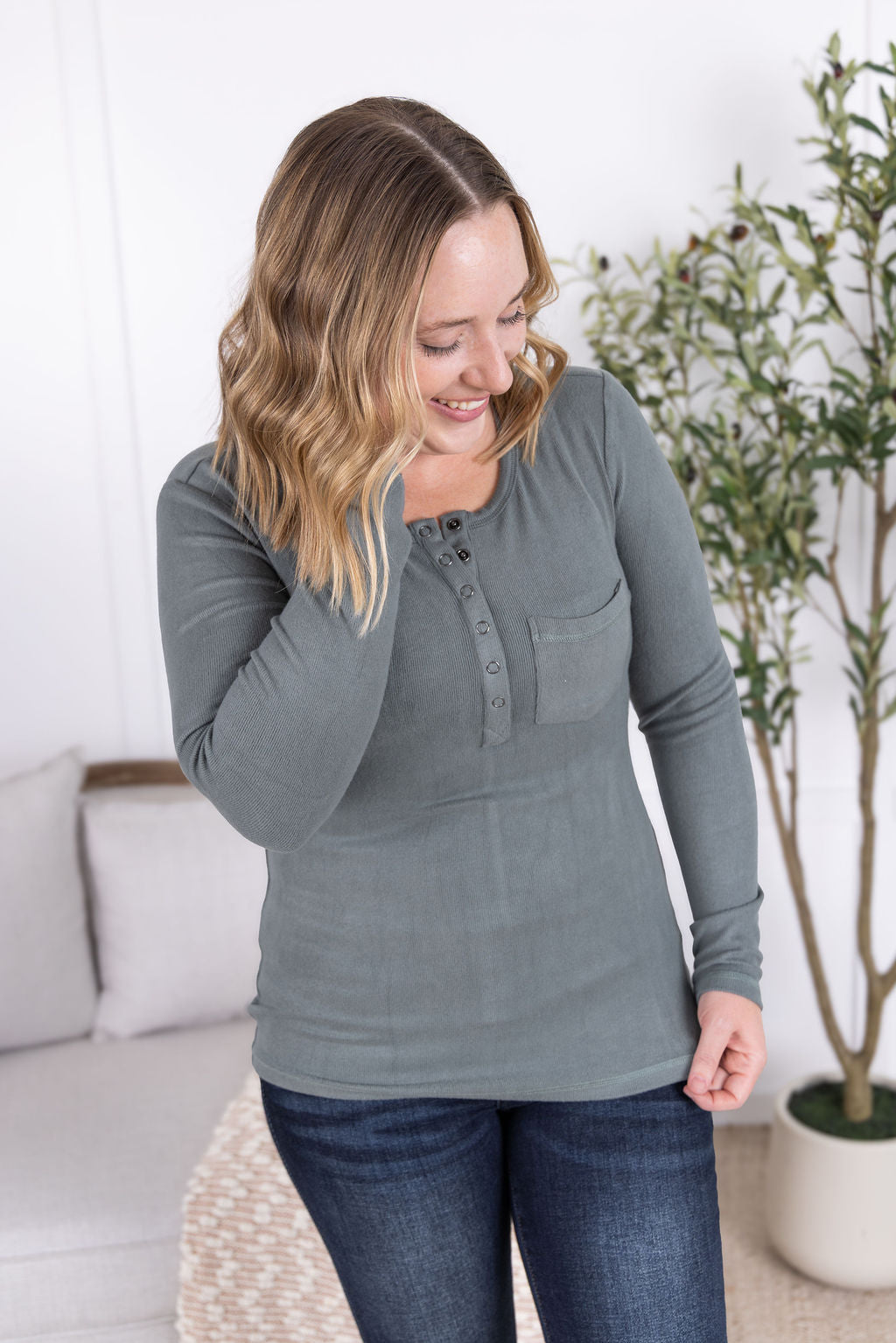 Georgia Long Sleeve Top in Dusty Jade