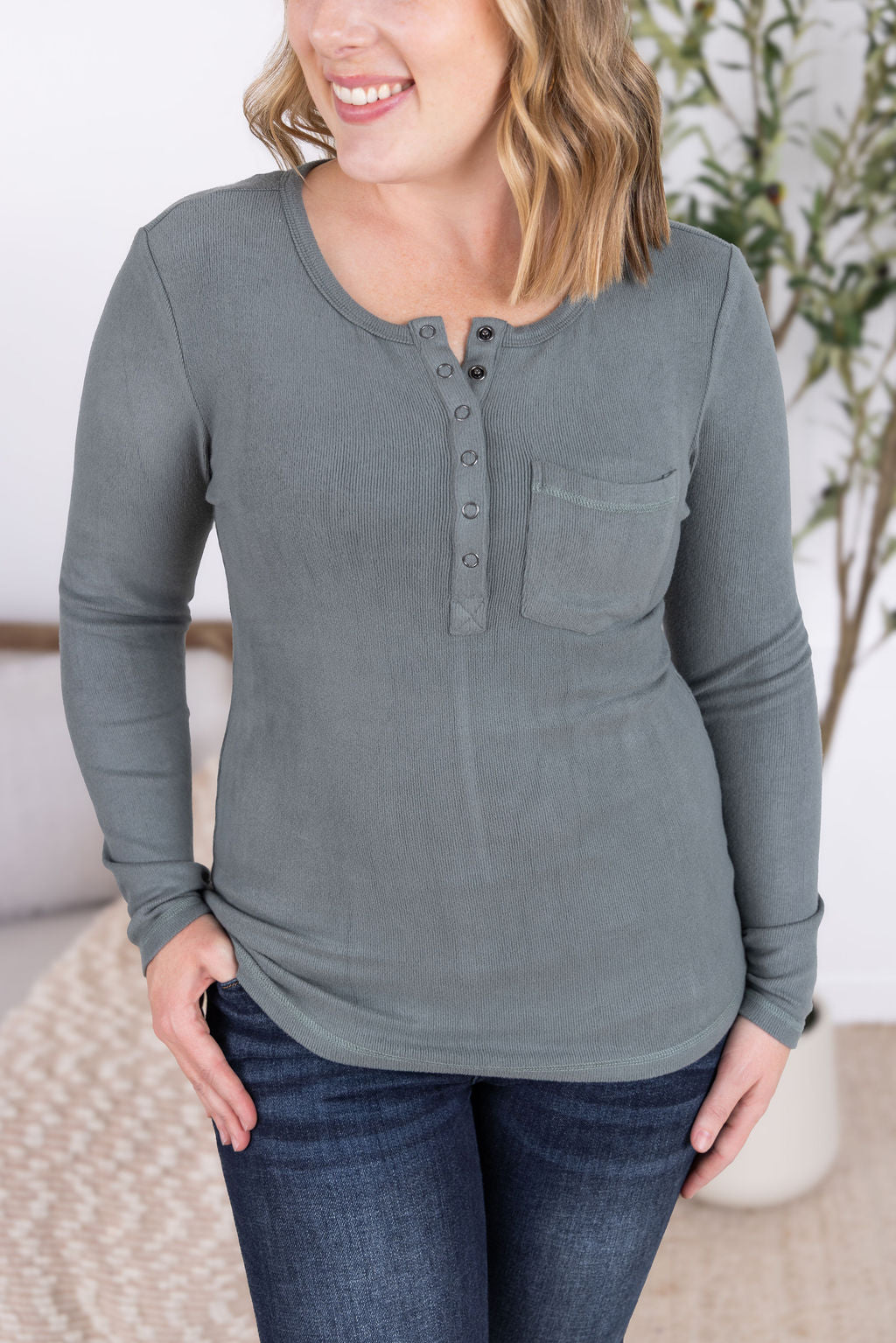 Georgia Long Sleeve Top in Dusty Jade