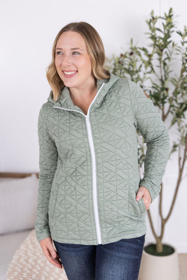 Geometric Fullzip Hoodie in Sage