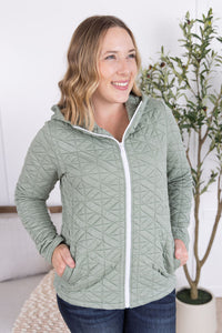 Geometric Fullzip Hoodie in Sage