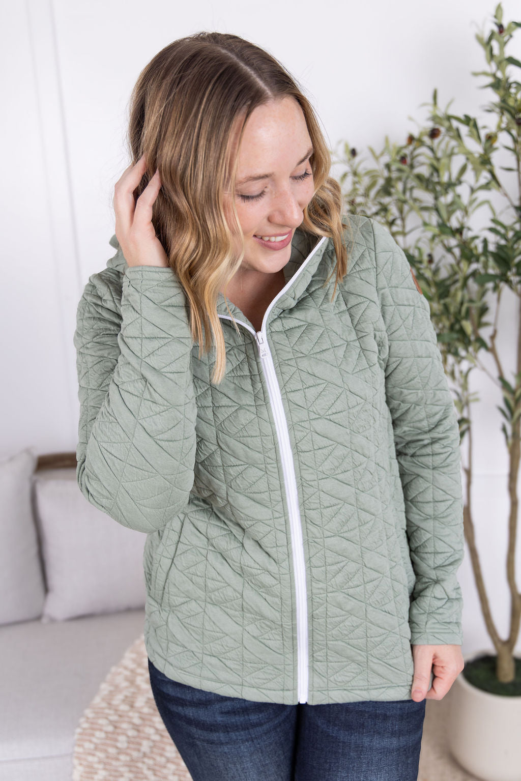 Geometric Fullzip Hoodie in Sage