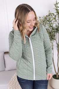 Geometric Fullzip Hoodie in Sage