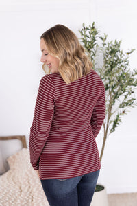Striped Henley Long Sleeve in Burgundy