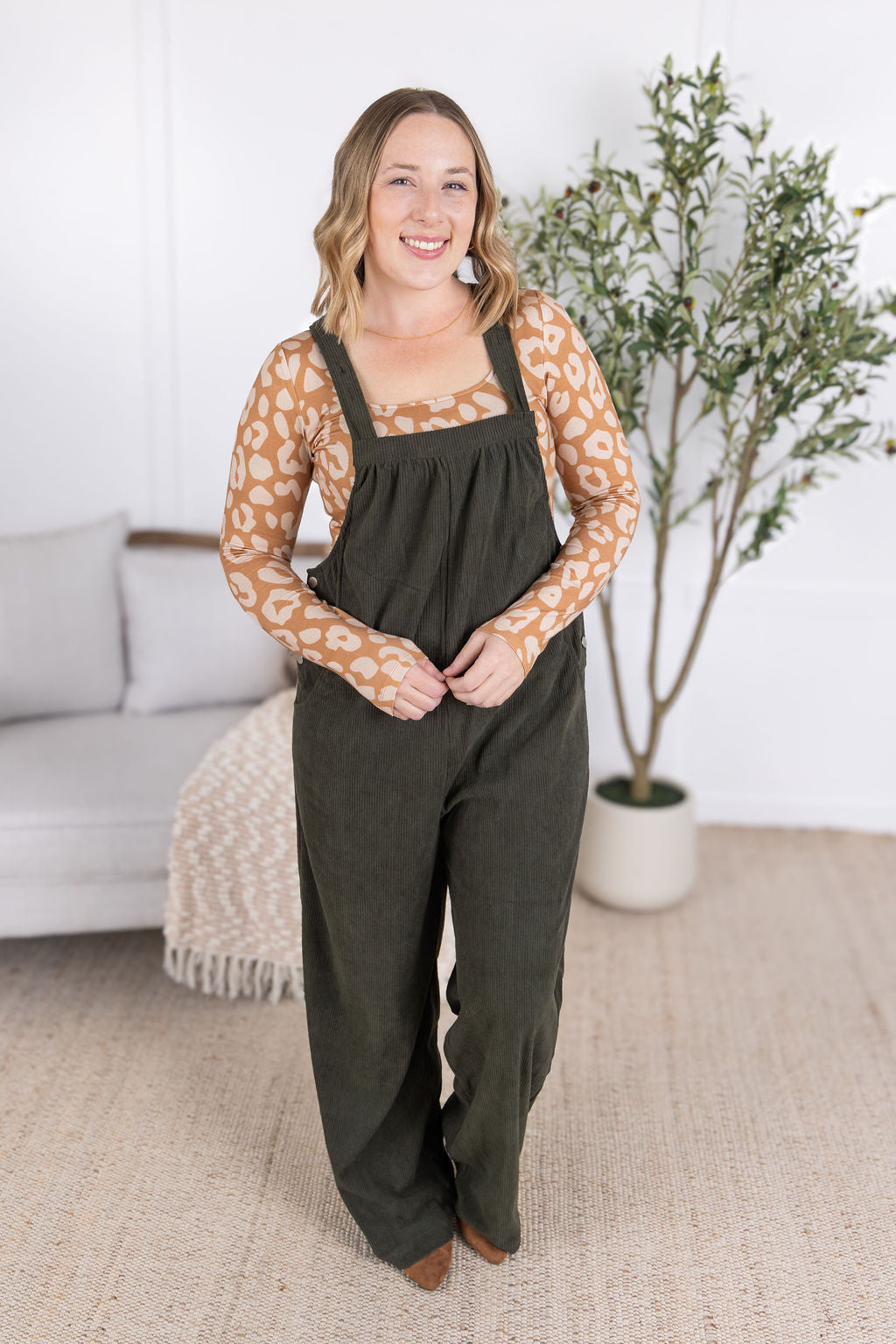 Corduroy Overalls in Olive