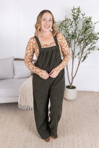 Corduroy Overalls in Olive