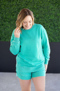 Vintage Wash Pullover in Caribbean Green